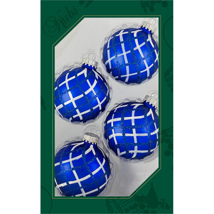 2 5/8" (67mm) Ball Ornaments Royal Velvet with Blue / White Lattice, 4/Box, 12/Case, 48 Pieces