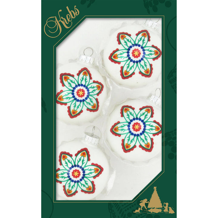 2 5/8" (67mm) Ball Ornaments Porcelain White with Large Flower, 4/Box, 12/Case, 48 Pieces