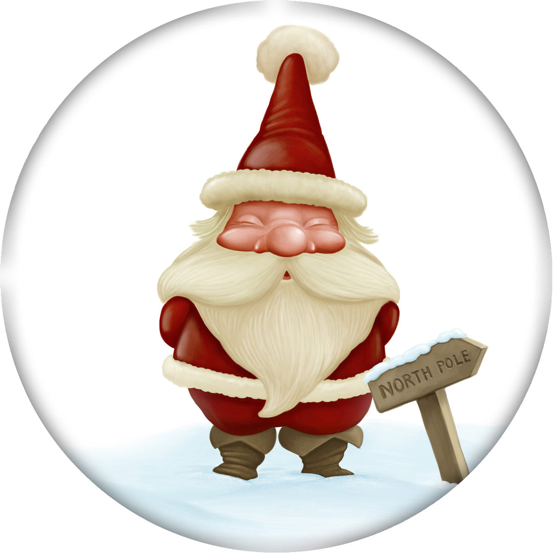4 Inch Round Ceramic Coaster Set, Nostalgic Santa North Pole, 2 Sets of 4, 8 Pieces