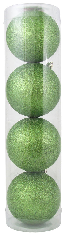 4" (100mm) Large Commercial Shatterproof Ball Ornament, Lime Glitter, Case, 48 Pieces