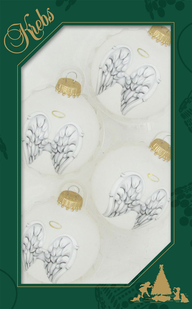 2 5/8" (67mm) Ball Ornaments, Angel Wings, Snow White, 4/Box, 12/Case, 48 Pieces