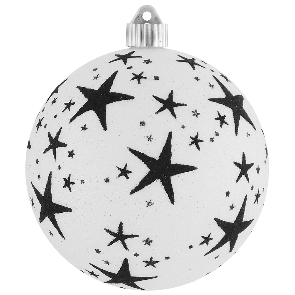 6" (150mm) Decorated Commercial Shatterproof Ball Ornaments, Snowball Glitter White/Black, 1/Box, 12/Case, 12 Pieces
