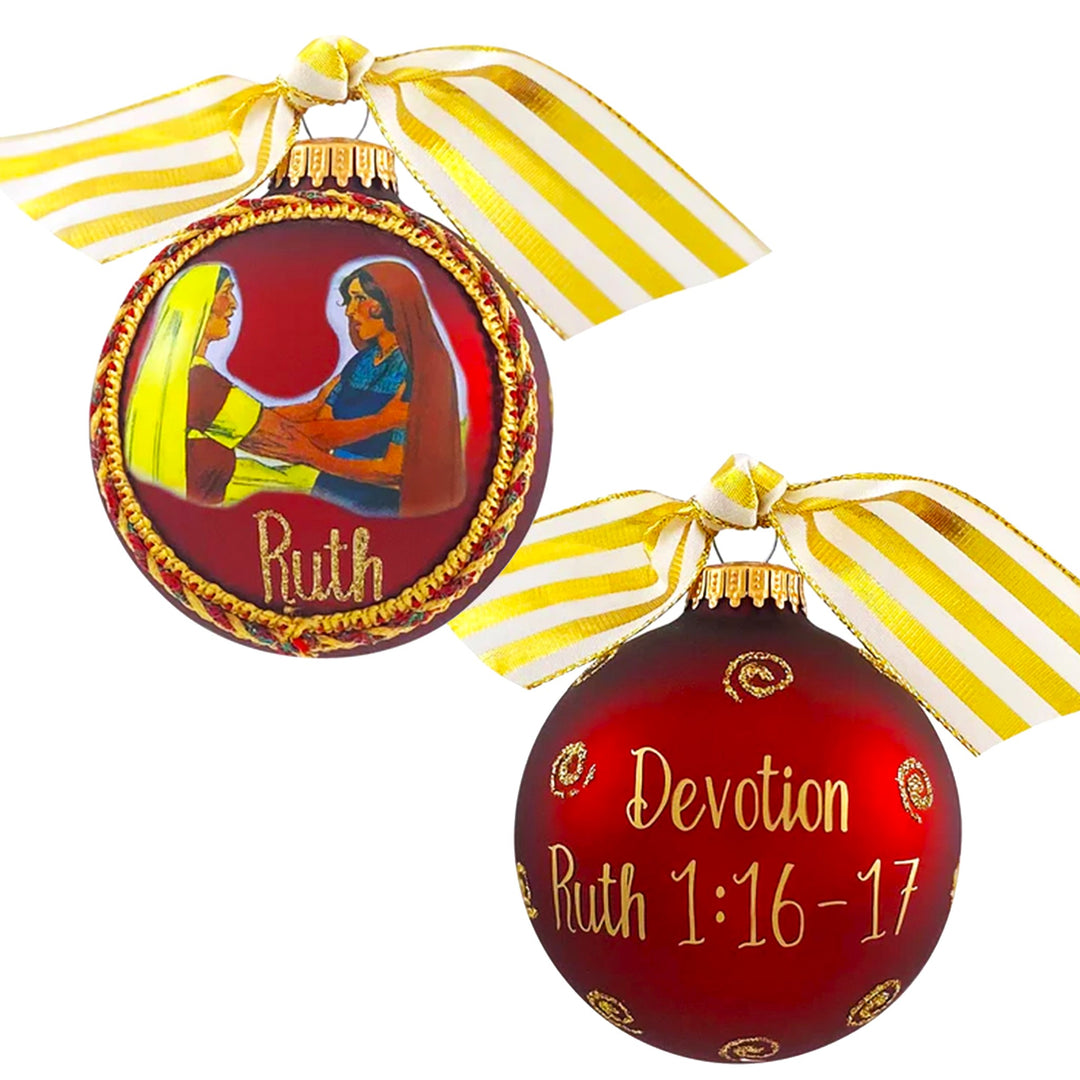 3 1/4" (80mm) Personalizable Hugs Specialty Gift Ornaments, Port Velvet Glass Ball with Bible Hero/ Ruth
