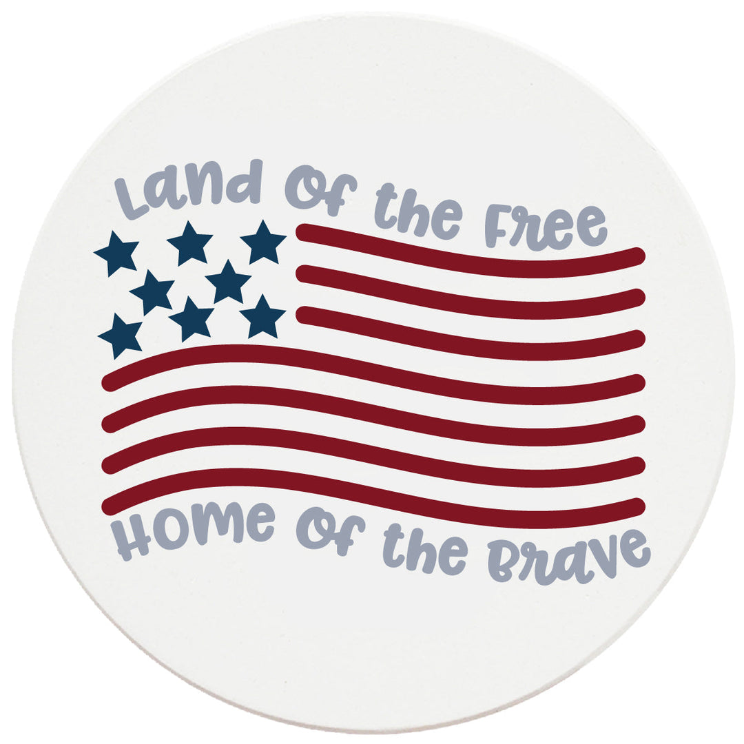 4 Inch Round Ceramic Land of the Free, Home of the Brave, 2 Sets of 4, 8 Pieces
