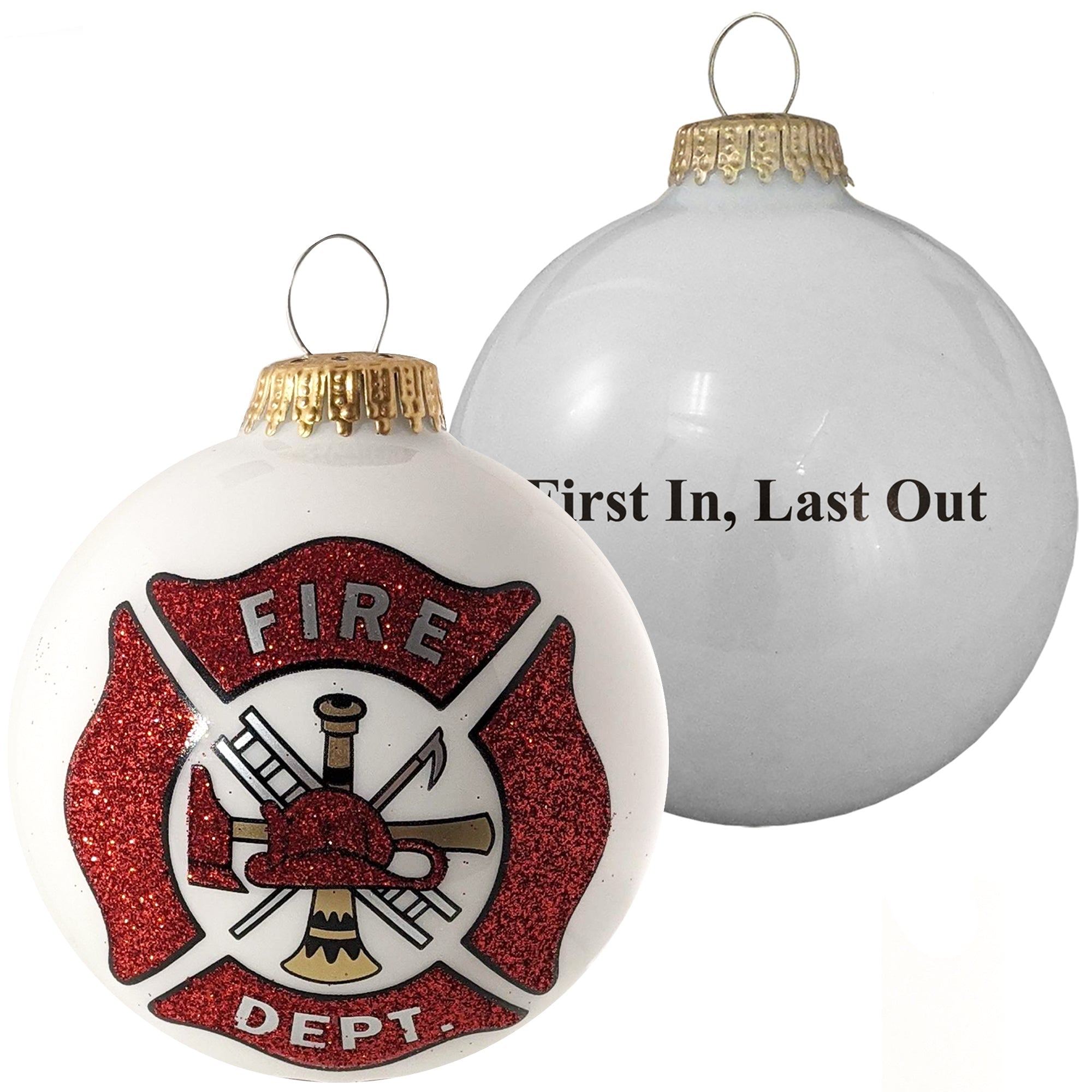 3 1/4" (80mm) Porcelain White Fire Department Logo Ornament Designer S
