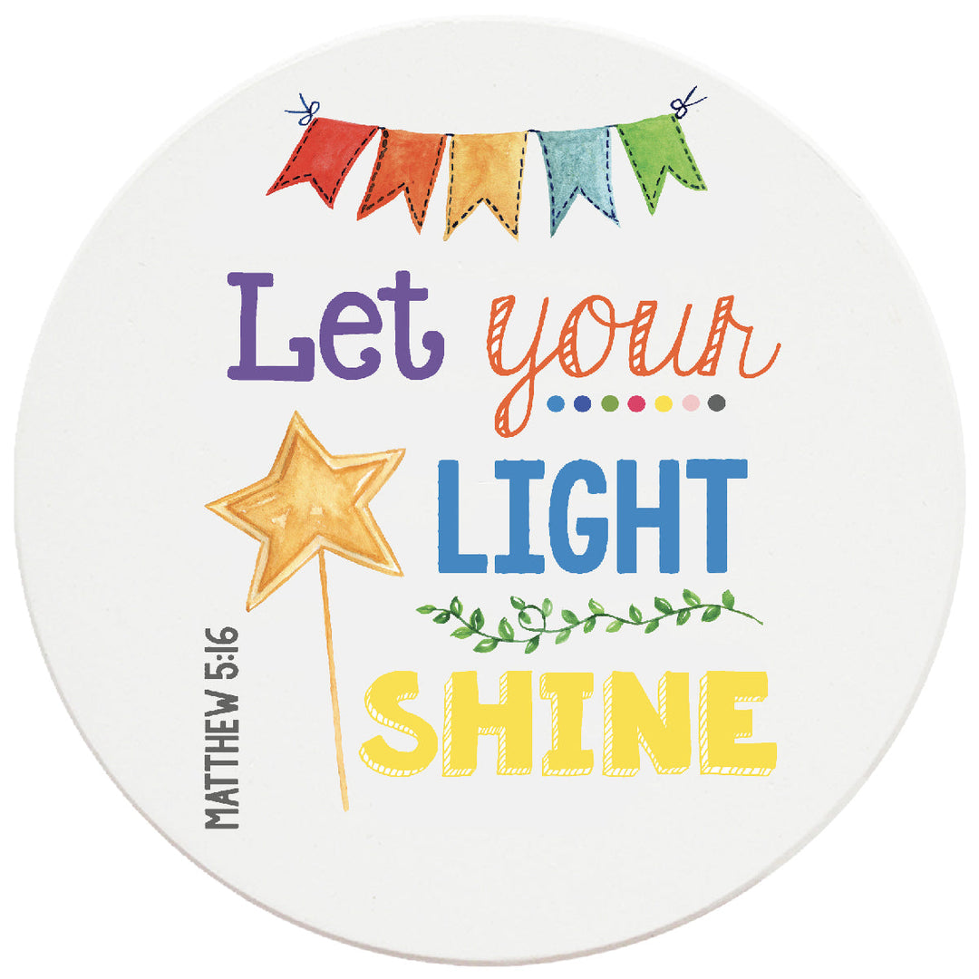 4 inch Round Religious Ceramic Coasters Let Your Light Shine, 2 Sets of 4, 8 Pieces