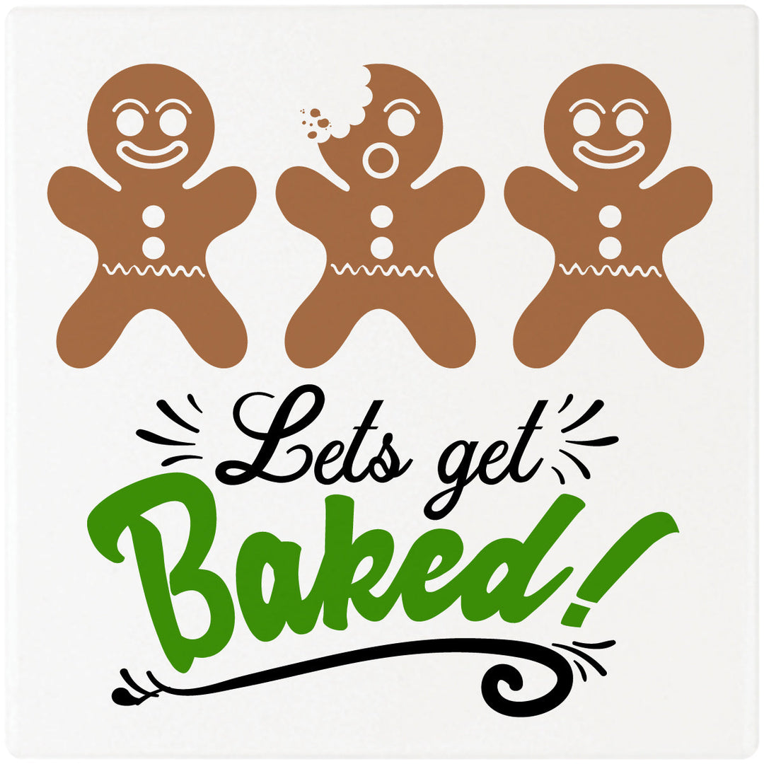 4" Square Cermaic Christmas Humor Coaster Set, Let's Get Baked, 2 Sets of 4, 8 Pieces