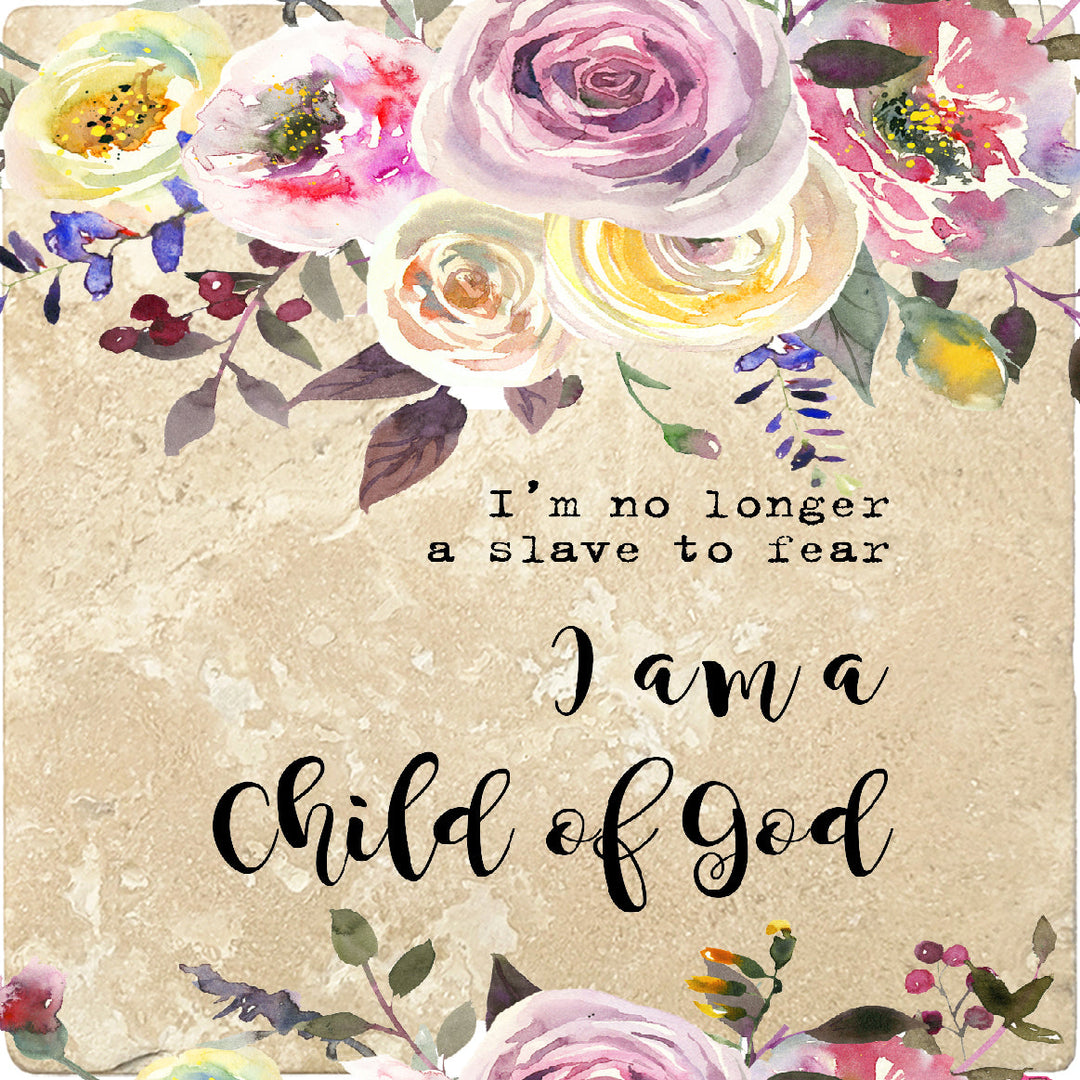 4 inch Square Travertine Religious Gift Coasters I Am A Child Of God, 2 Sets of 4, 8 Pieces