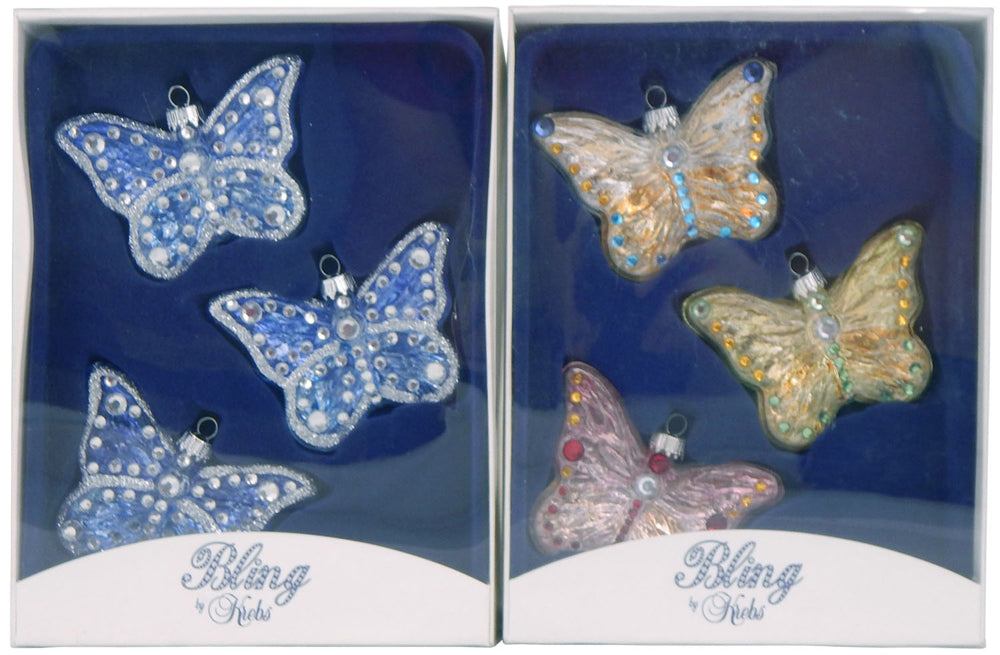 3 1/4" (80mm) Rhinestone Butterflies Figurine Ornaments Asst, 3/Box, 12/Case, 36 Pieces