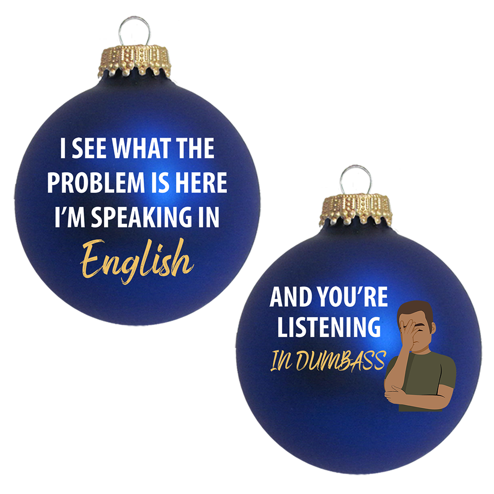 Christmas by Krebs 3" (76mm) Humorous Glass Disc Ornament (Royal Velvet - Speaking English)