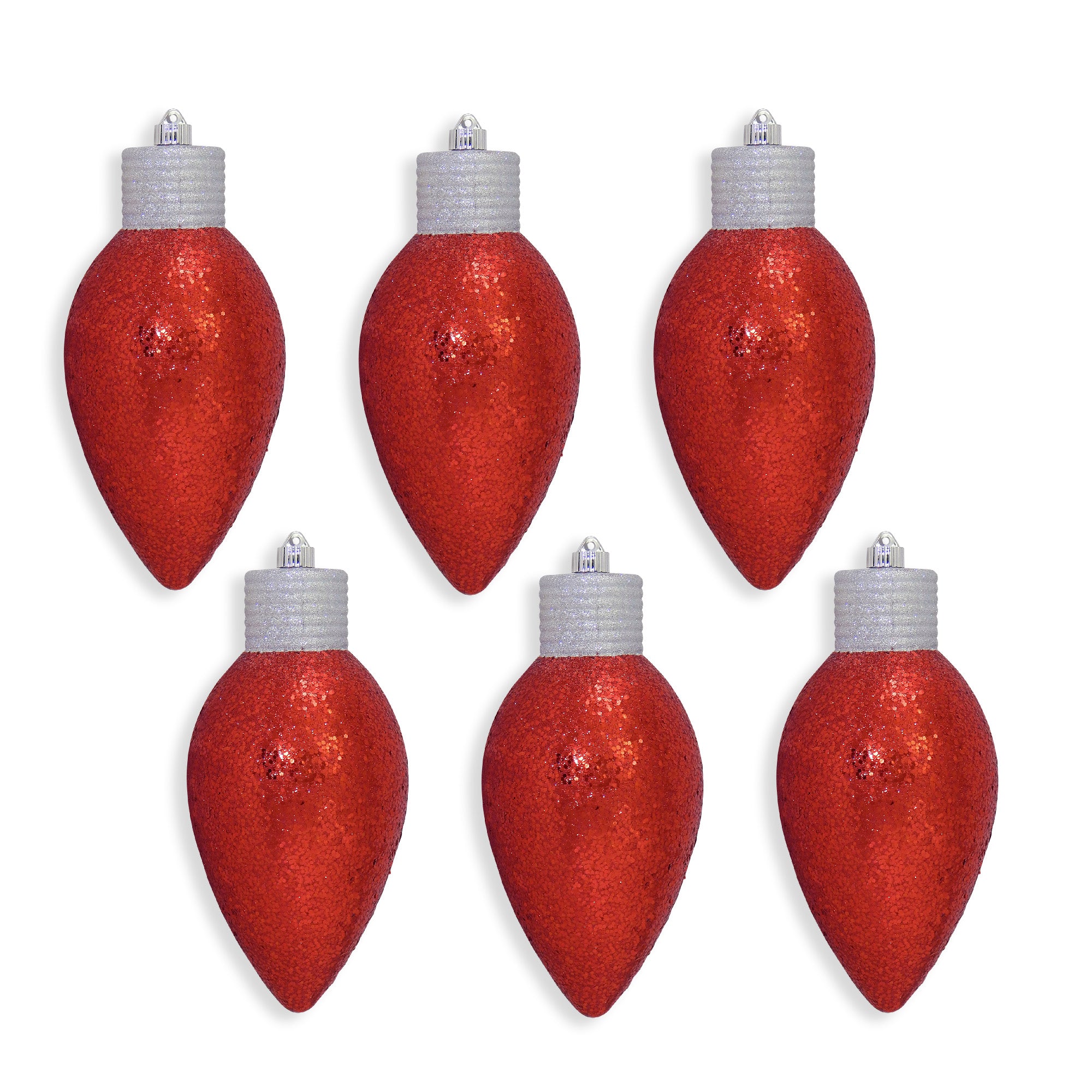 7 Glitter Lightbulb Ornament Red