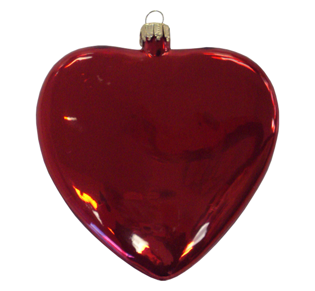 3 1/2" (89mm) Candy Apple Red Glass Heart Ornament, 1/Box, 12/Case, 12 Pieces
