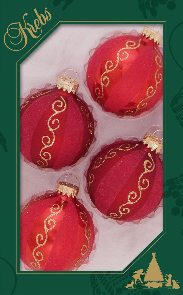 2 5/8" (67mm) Ball Ornaments, Scrolls and Wedges, Multi, 4/Box, 12/Case, 48 Pieces