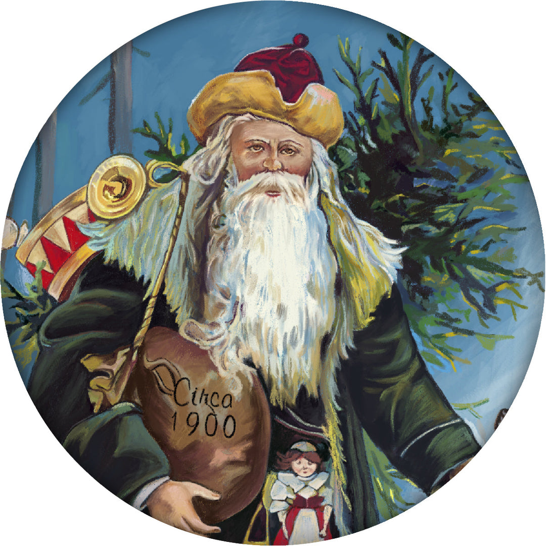 4 Inch Round Ceramic Coaster Set, Historic Santa 1900, 2 Sets of 4, 8 Pieces