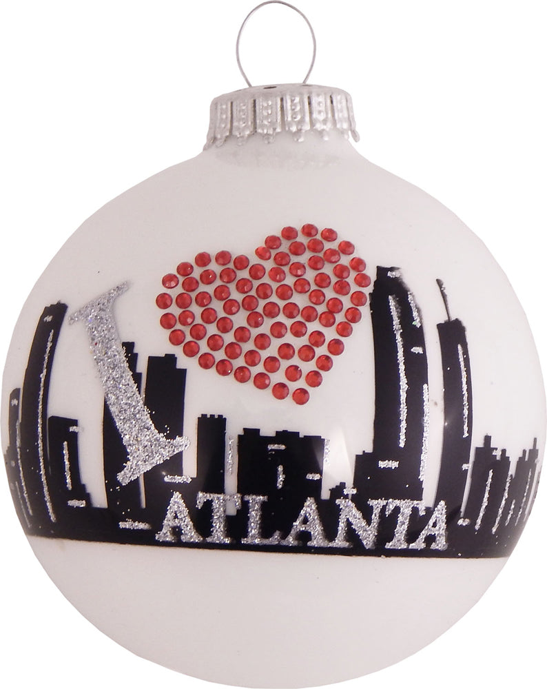 3 1/4" (80mm) Ball Ornaments, Atlanta Skyline, White/Multi, 4/Box, 12/Case, 48 Pieces