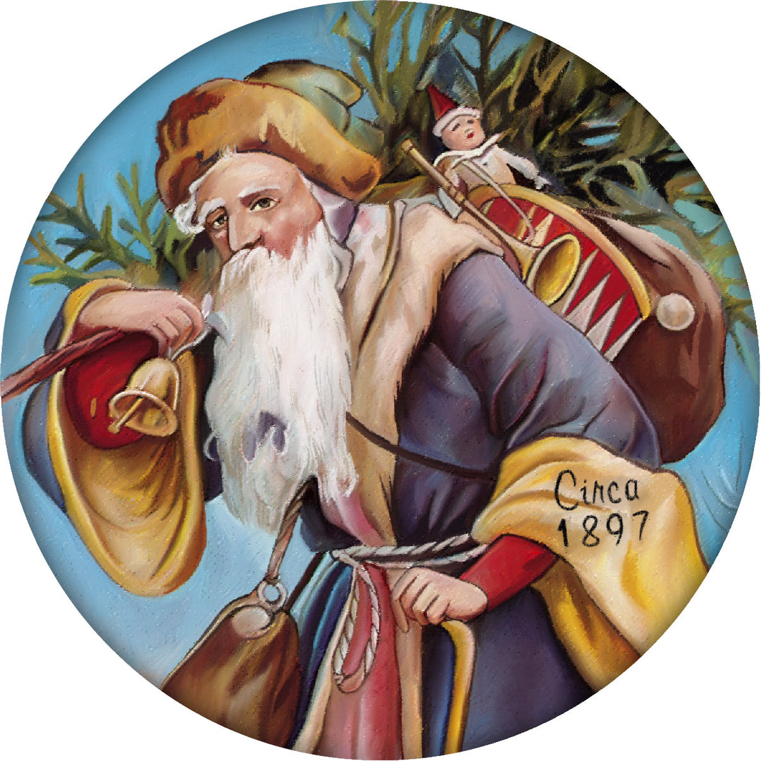 4 Inch Round Ceramic Coaster Set, Historic Santa 1897, 2 Sets of 4, 8 Pieces