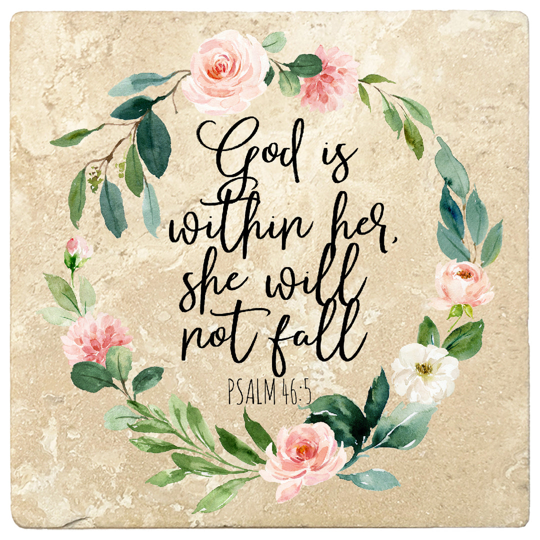 4 inch Square Travertine Religious Gift Coasters God Is Within, 2 Sets of 4, 8 Pieces - Christmas by Krebs Wholesale