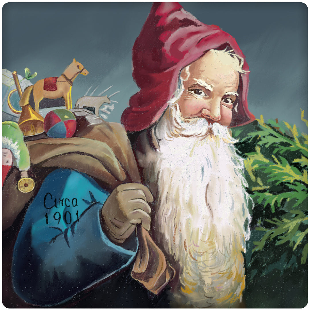 4 Inch Square Ceramic Coaster Set, Historic Santa 1901, 2 Sets of 4, 8 Pieces - Christmas by Krebs Wholesale