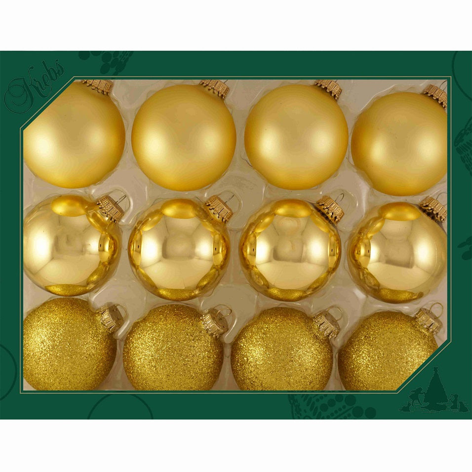 2 5/8" (67mm) Glass Ball Ornament Solid Color Variety Set, Gold Romance, 12/Box, 12/Case, 144 Pieces