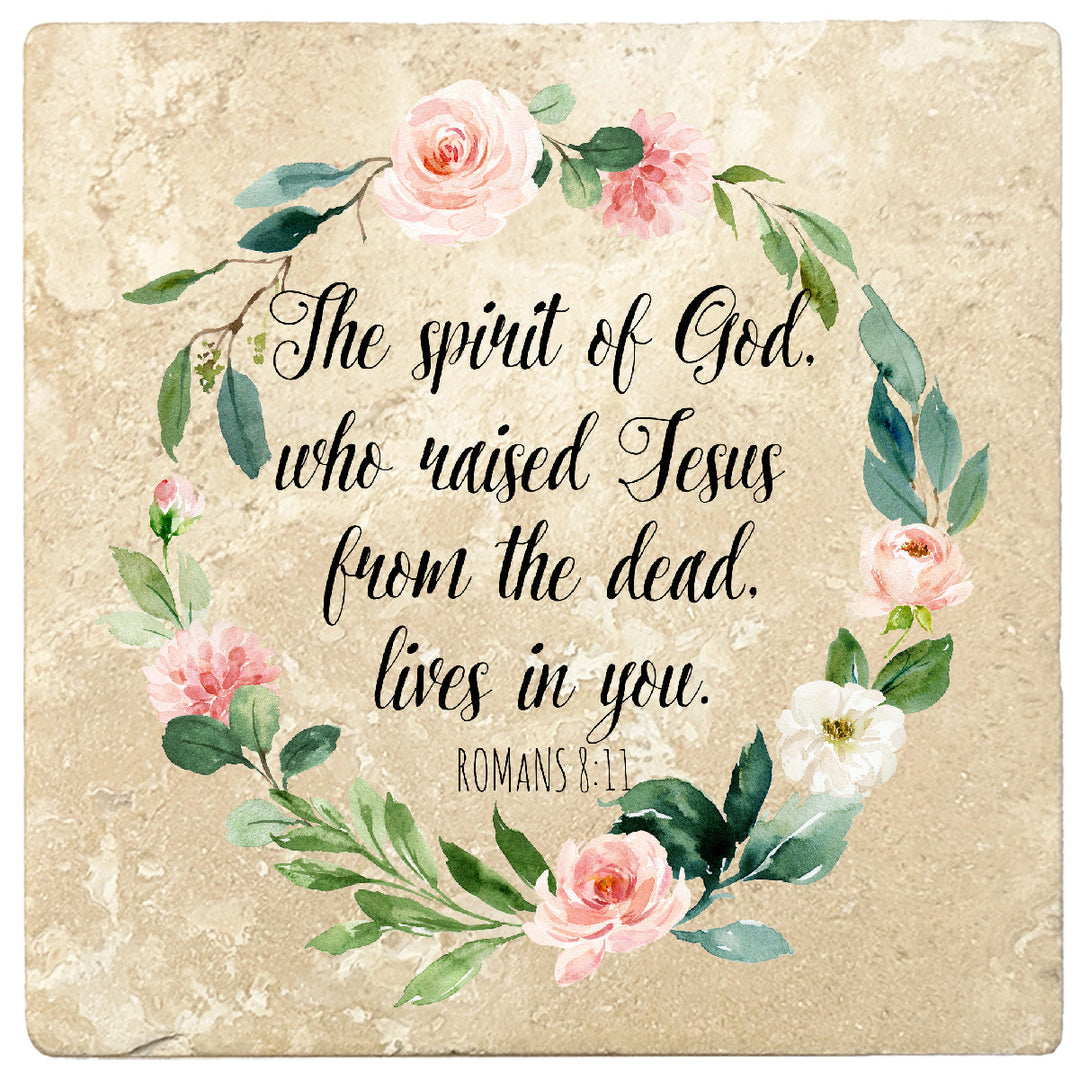 4 inch Square Travertine Religious Gift Coasters The Spirit Of God, 2 Sets of 4, 8 Pieces