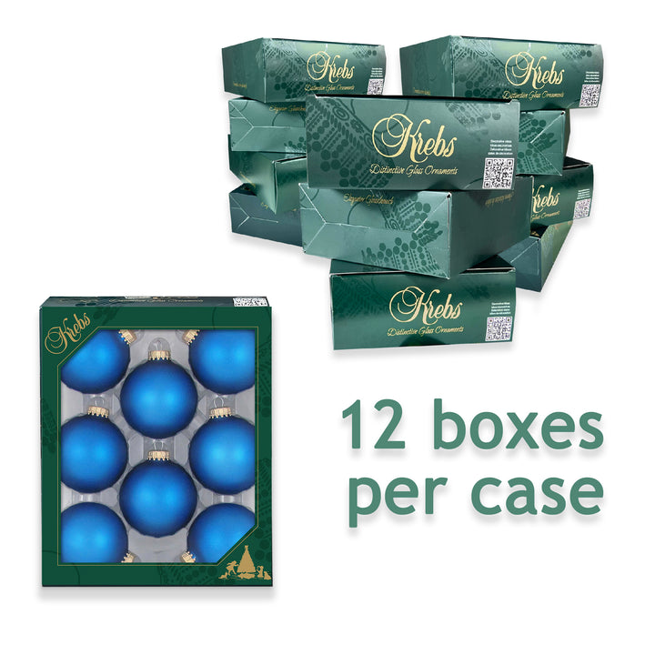 2 5/8" (67mm) Ball Ornaments, Gold Caps, Classic Blue Velvet, 8/Box, 12/Case, 96 Pieces