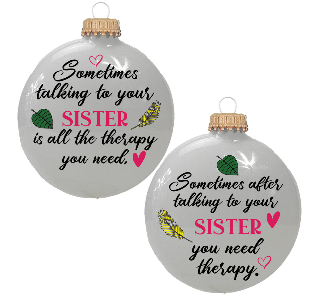 Christmas by Krebs 3" (76mm) Humorous Glass Disc Ornament (Porcelain White - Sister)
