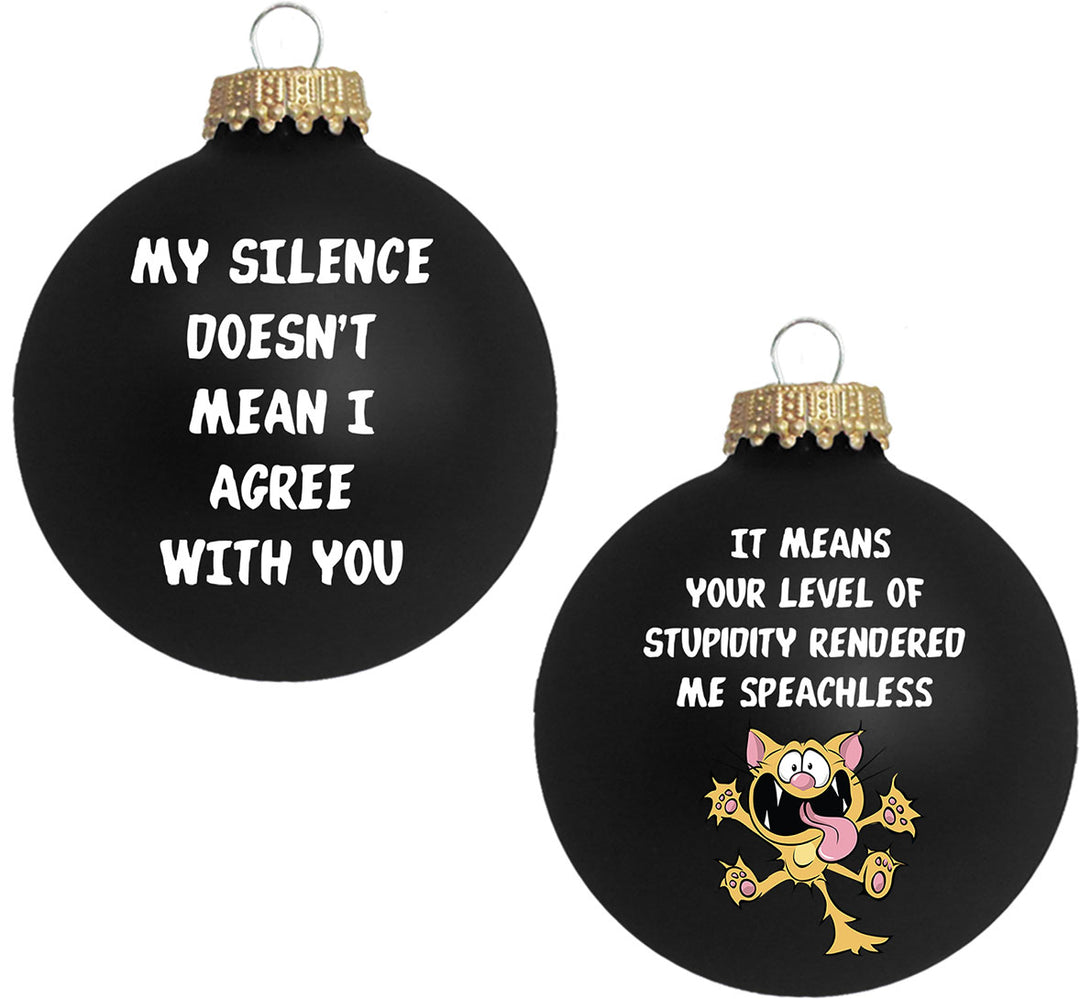 Christmas by Krebs 3" (76mm) Humorous Glass Disc Ornament (Ebony Velvet - My Silence)