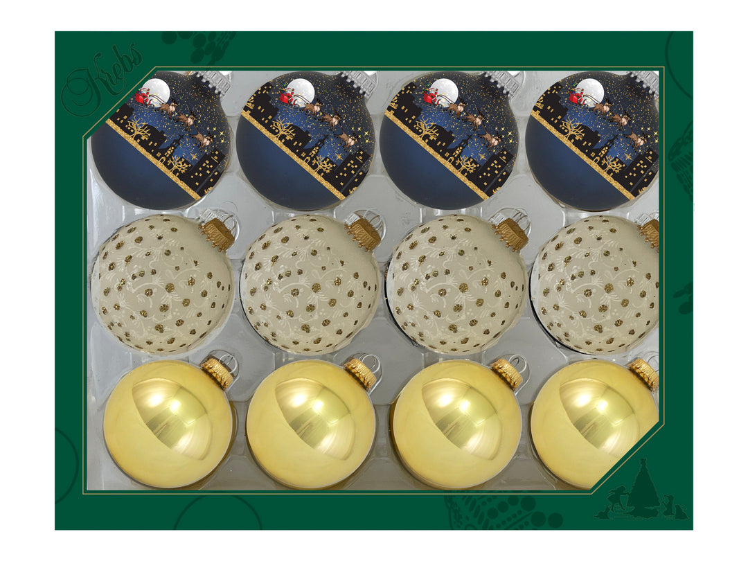 2 5/8" (67mm) Ball Ornaments, Gold Balls with Midnight in New York  Variety Set, 12/Box, 12/Case, 144 Pieces