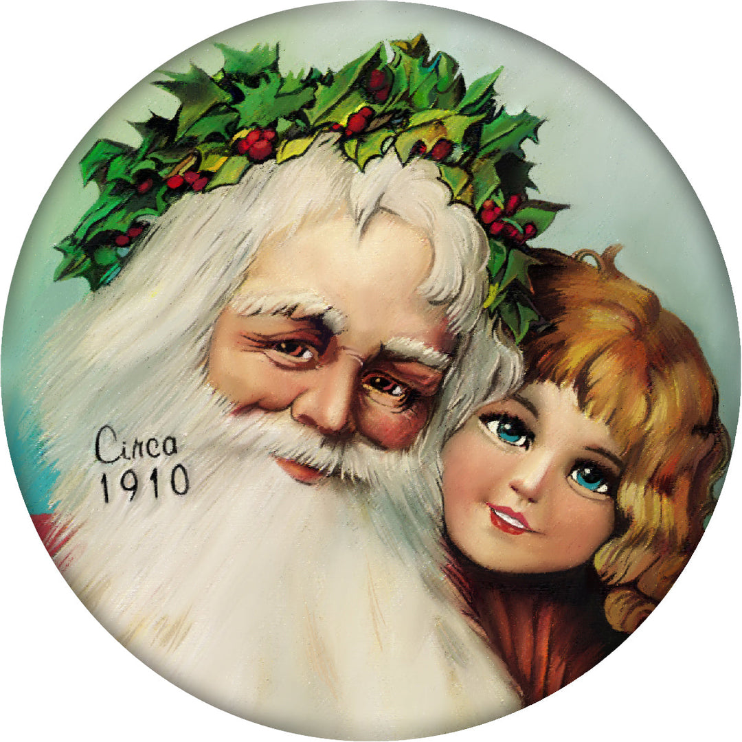 4 Inch Round Ceramic Coaster Set, Historic Santa 1910, 2 Sets of 4, 8 Pieces
