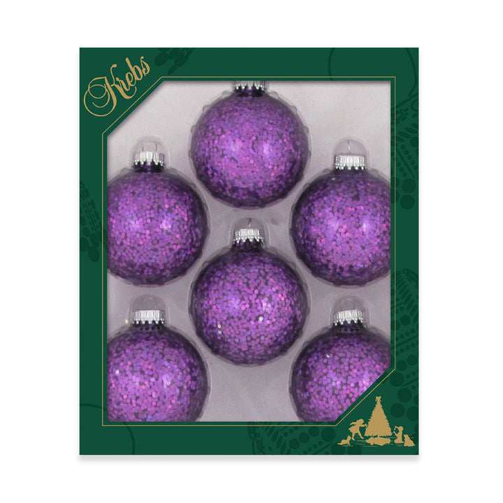 2 5/8" (67mm) Glass Ball Ornaments, Amethyst Spangle, 6/Box, 12/Case, 72 Pieces