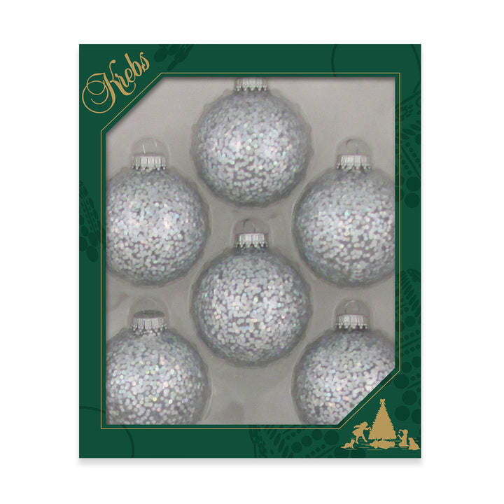 2 5/8" (67mm) Glass Ball Ornaments, Silver Spangle, 6/Box, 12/Case, 72 Pieces