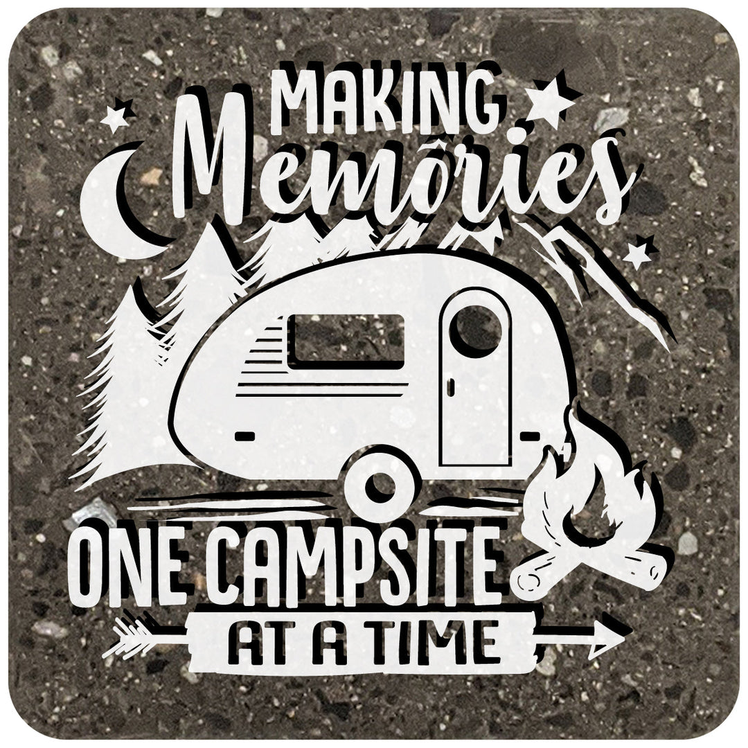 4" Square Black Stone Coaster - Making Memories One Campsite At A Time, 2 Sets of 4, 8 Pieces