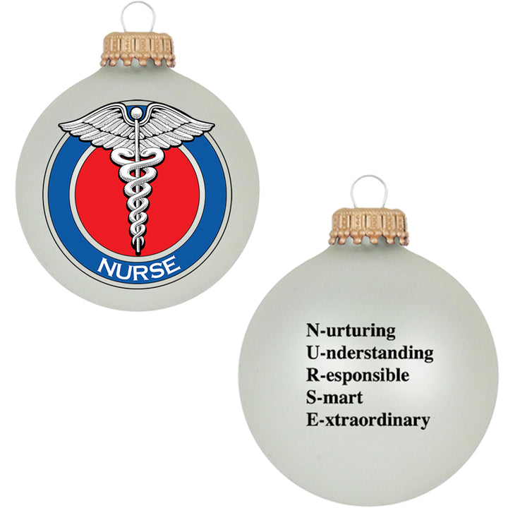 3 1/4" (80mm) Ball Ornaments, Silver Pearl, Nurse and Saying, 1/Box, 12/Case, 12 Pieces