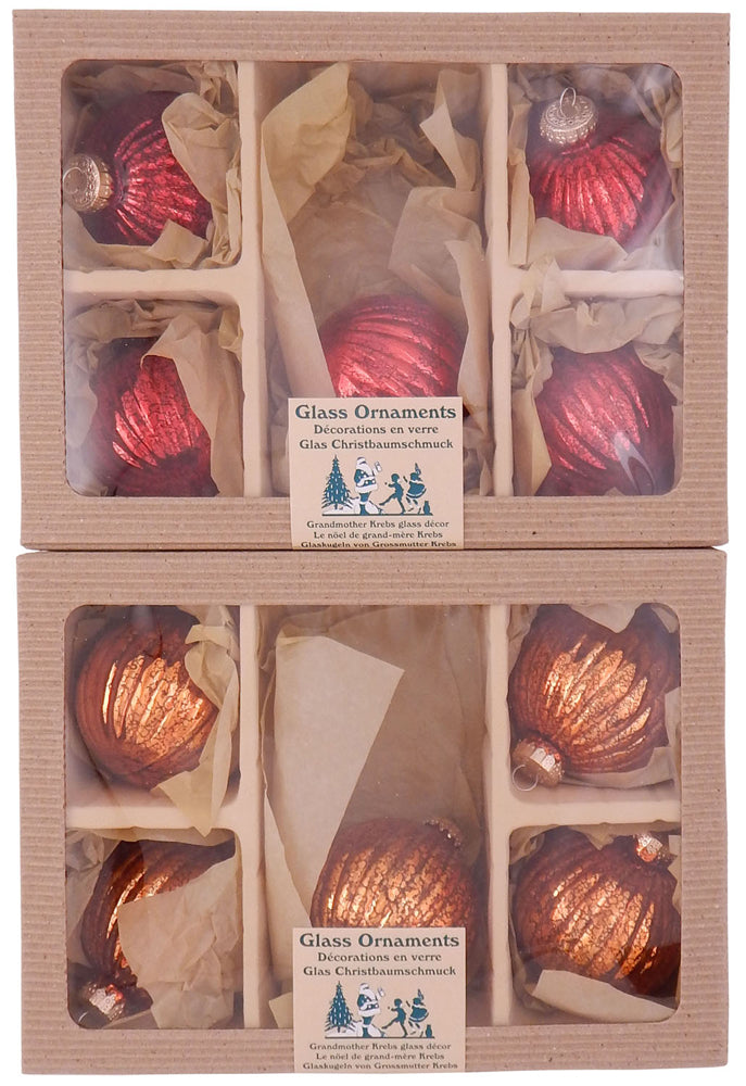3 1/4" (80mm) Red Bronze Mercury Glass Ripple Ball, Multi, 5/Box, 12/Case, 60 Pieces