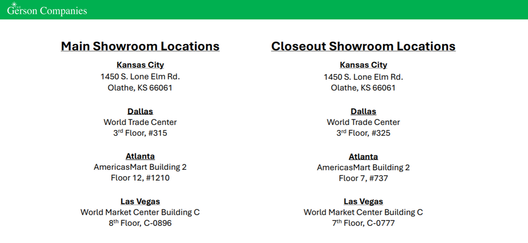 Updated Showroom Locations for Gerson Companies & Christmas By Krebs
