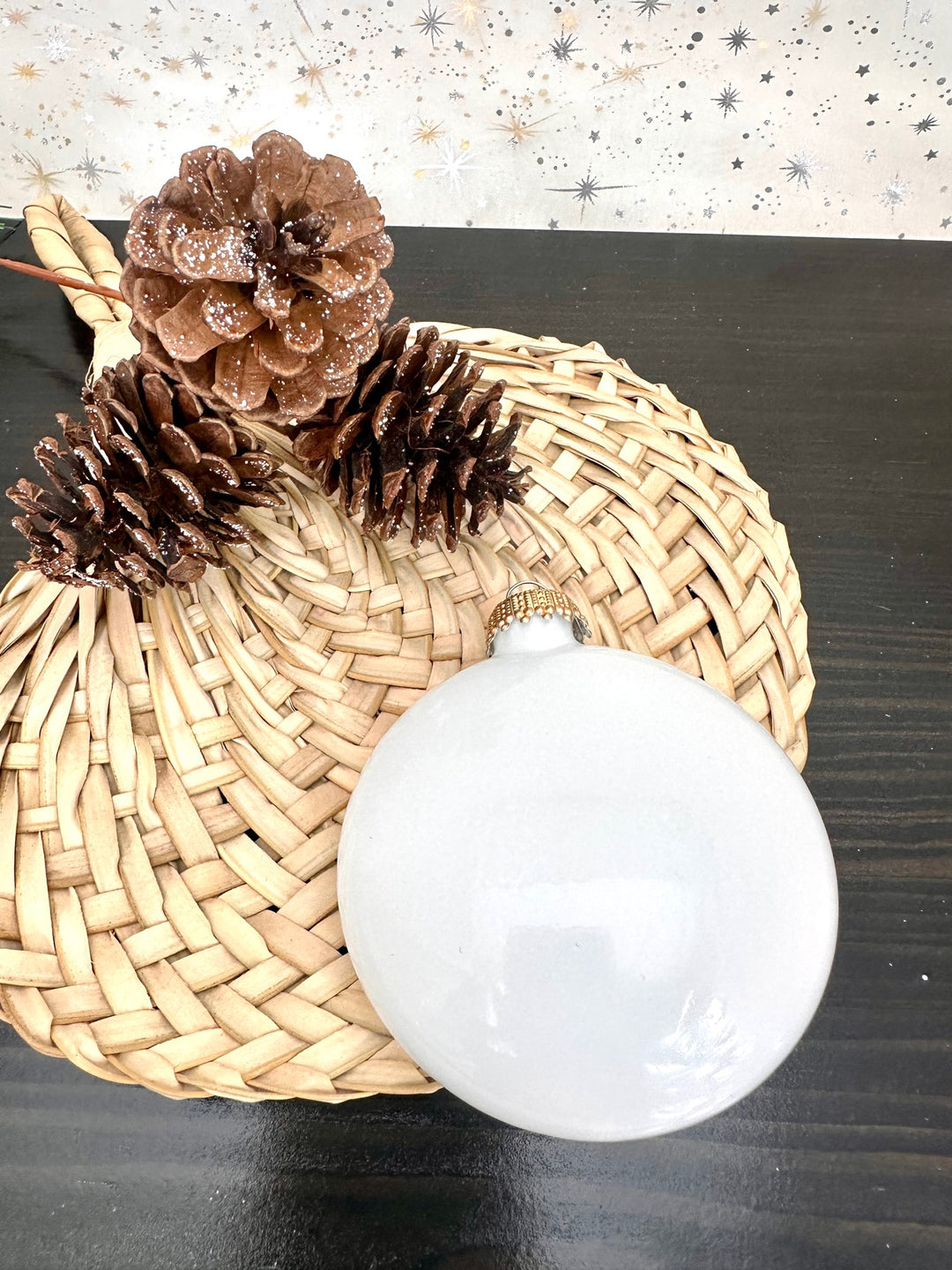 3" (76mm) Glass Disc Ornaments, Porcelain White with Gold Crown Caps, 3/Box, 24/Case, 72 Pieces