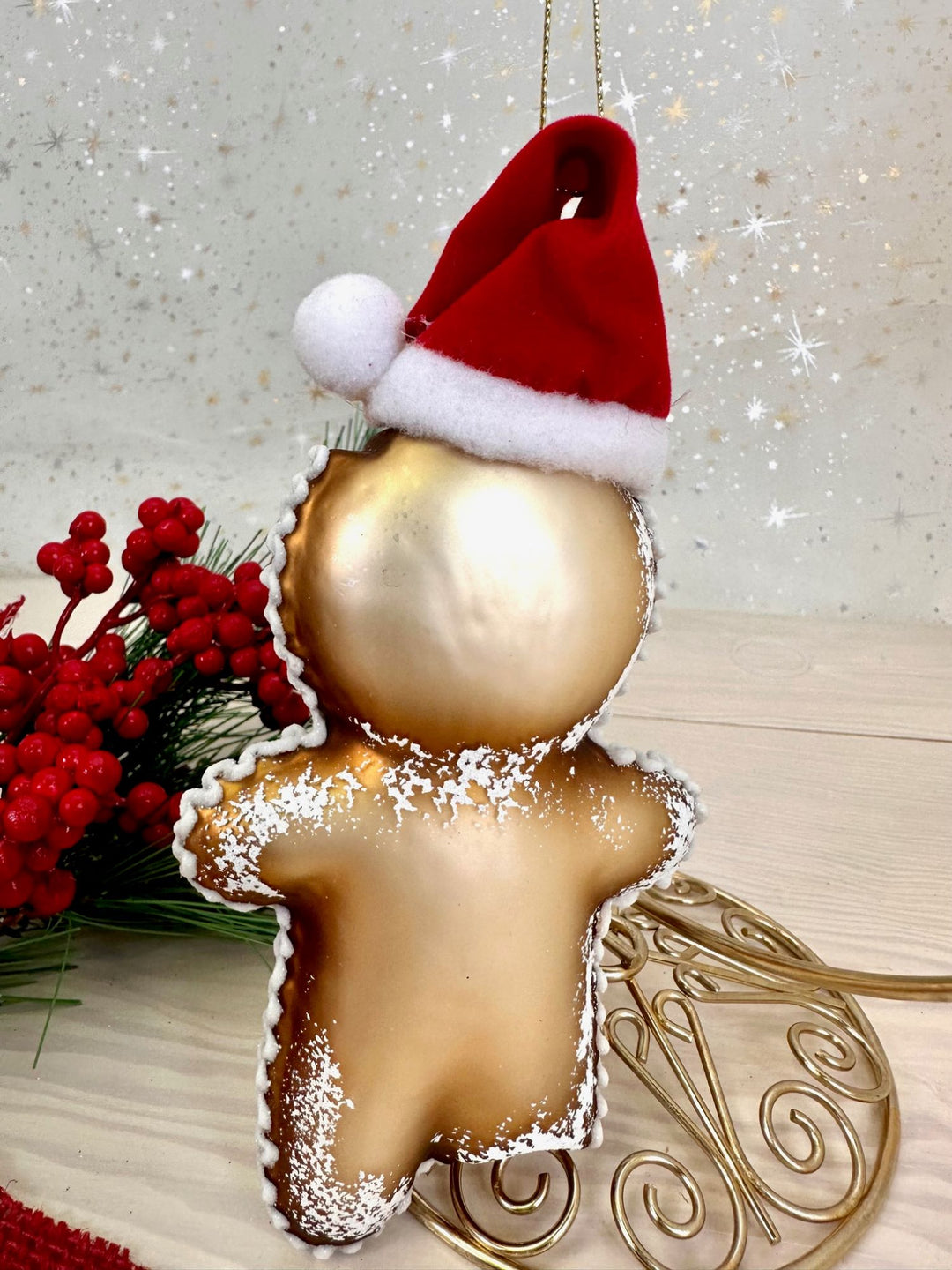 6 1/2" (165mm) Gingerbread Man with Santa Hat Glass Figurine Ornaments, 1/Box, 6/Case, 6 Pieces