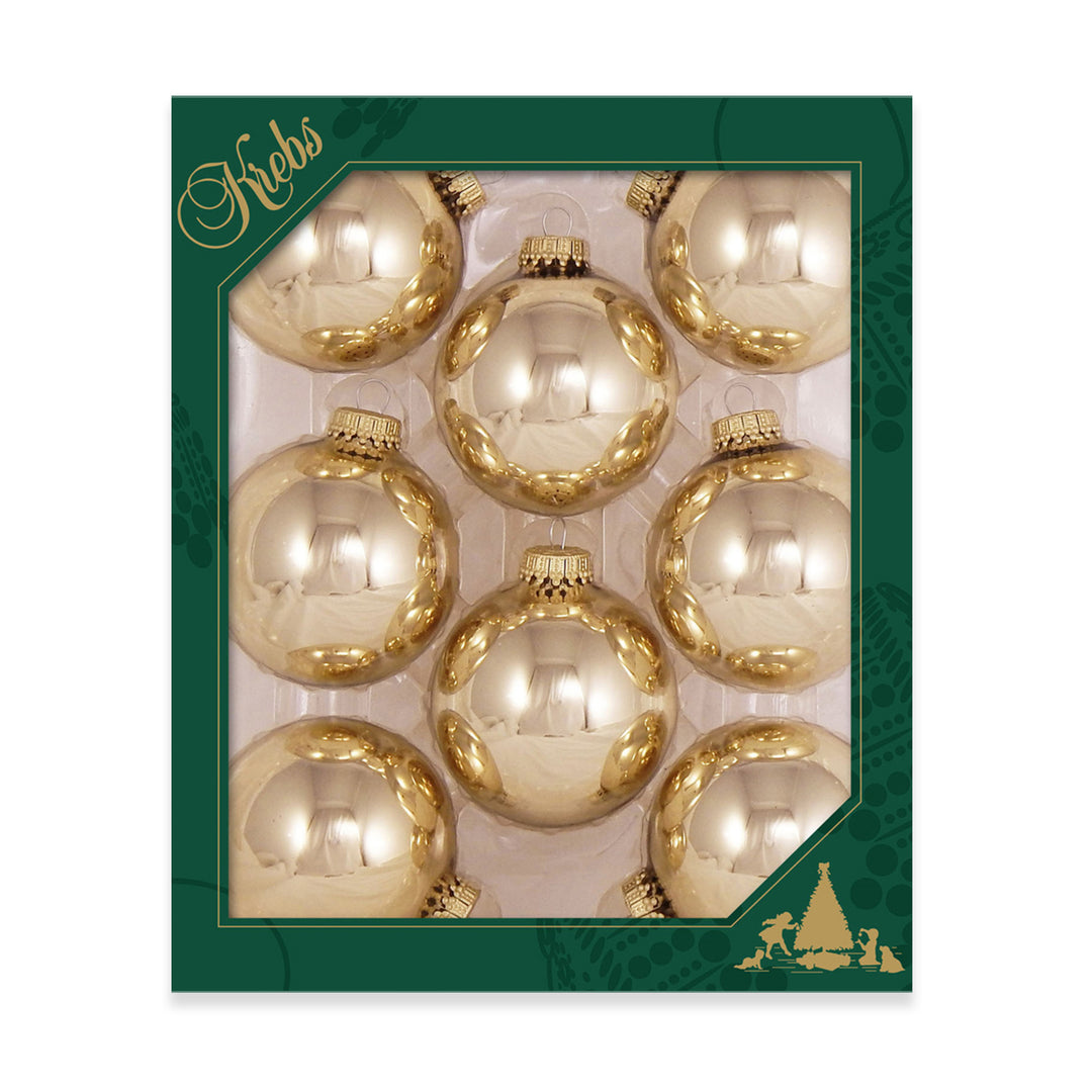 2 5/8" (67mm) Ball Ornaments, Gold Caps, Molten Gold Shine, 8/Box, 12/Case, 96 Pieces