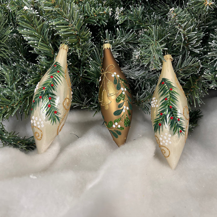 5.6" (15cm) Christmas Forest Glass Finial, set of 3, shiny Gold/ Brown matte,  Figurine Ornaments, 3/Box, 8/Case, 24 Pieces
