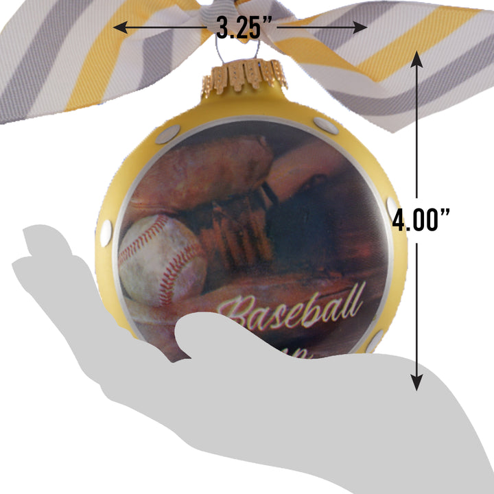 3 1/4" (80mm) Hugs - Gold Velvet 3 1/4" (80mm) Glass Ball Ornament with Baseball Champ. 12 Pieces per Case
