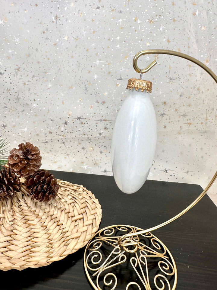 3" (76mm) Glass Disc Ornaments, Porcelain White with Gold Crown Caps, 3/Box, 24/Case, 72 Pieces