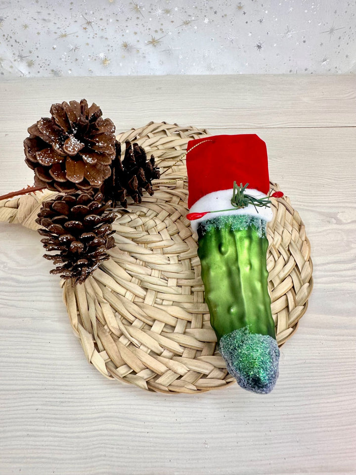 5 1/2" (140mm) Christmas Pickle with Santa Hat Figurine Ornaments, 1/Box, 6/Case, 6 Pieces