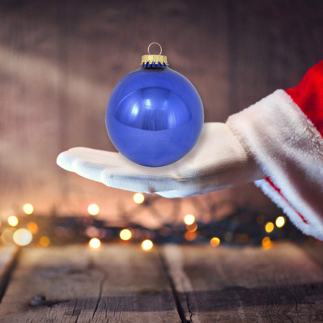 3 1/4" (80mm) Ball Ornaments, Victoria Blue Shine, 4/Box, 12/Case, 48 Pieces