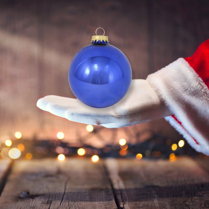 3 1/4" (80mm) Ball Ornaments, Victoria Blue Shine, 4/Box, 12/Case, 48 Pieces