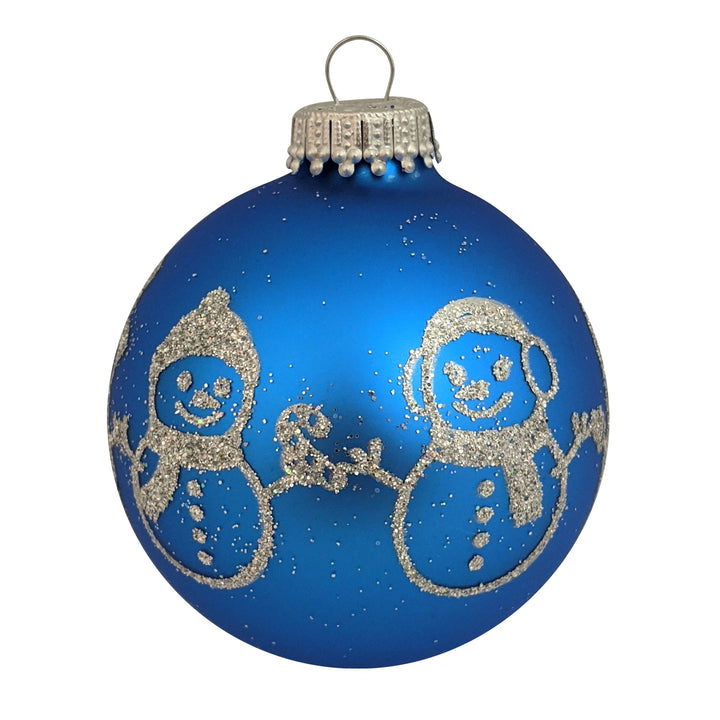 2 5/8" (67mm) Glass Ball Ornaments, Classic Blue Velvet with Silver Glitter Snowman Band, 4/Box, 12/Case, 48 Pieces