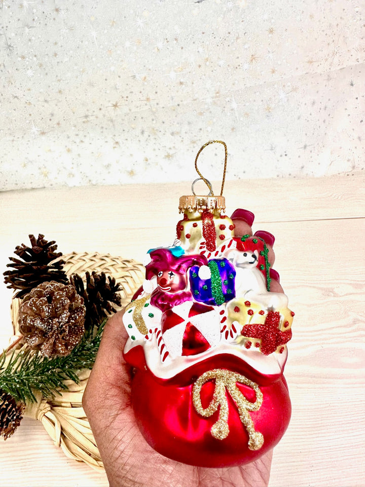 4" (100mm) Santa Bag Glass Figurine Ornaments, 1/Box, 6/Case, 6 Pieces