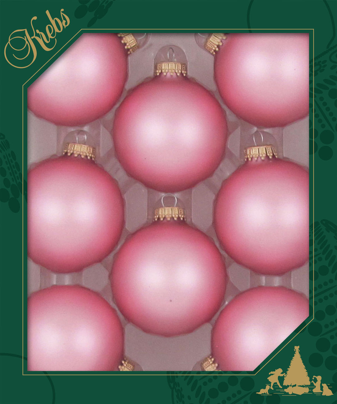 2 5/8" (67mm) Ball Ornaments, Gold Caps, Tickled Pink, 8/Box, 12/Case, 96 Pieces