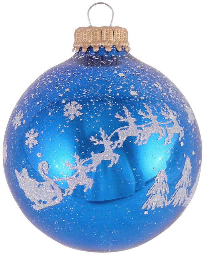 2 5/8" (67mm) Ball Ornaments Classic Blue Shine / Velvet with White Christmas Eve, 4/Box, 12/Case, 48 Pieces