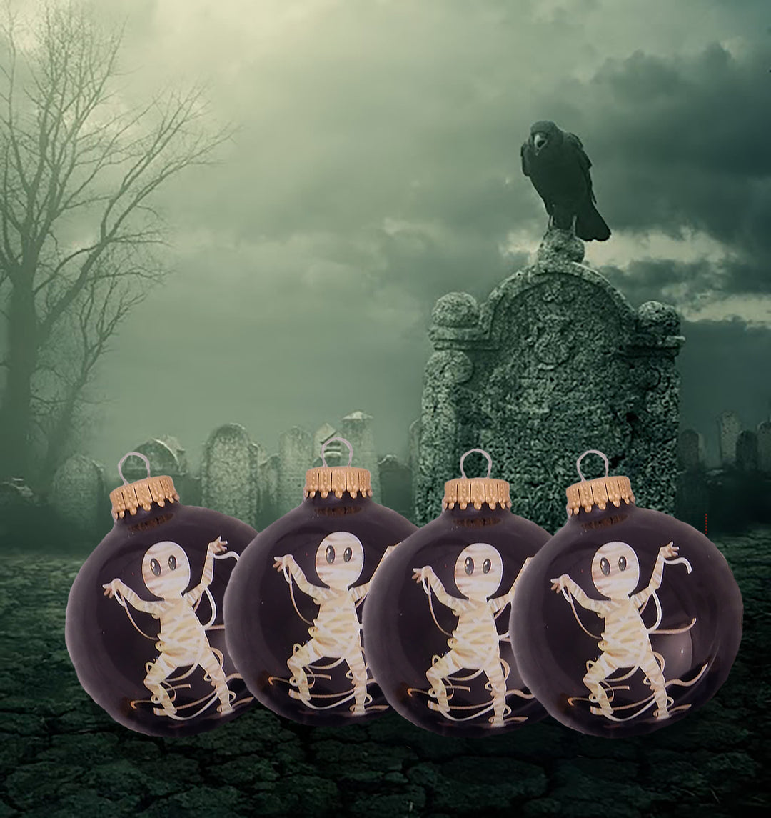 2 5/8" (67mm) Halloween Ball Ornaments Solid Ebony Shine with Mummy 4/Box, 12/Case, 48 Pieces