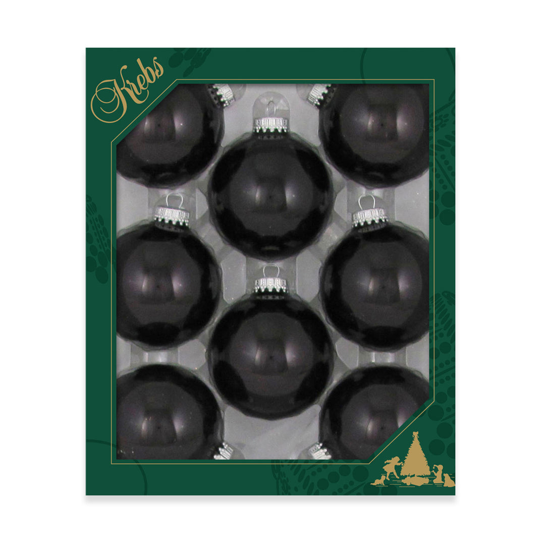 2 5/8" (67mm) Ball Ornaments, Silver Caps, Ebony Shine, 8/Box, 12/Case, 96 Pieces